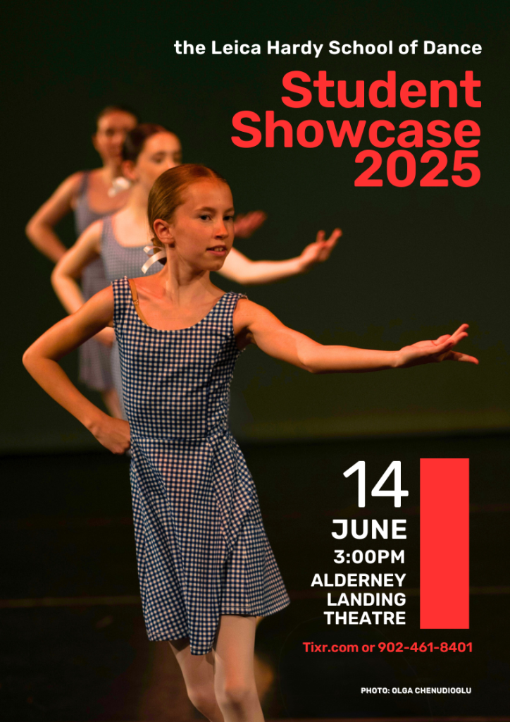 Three teenaged dancers stand in a row with their right hand on their hips and the left arm held outward towards the camera with their palms upward. 