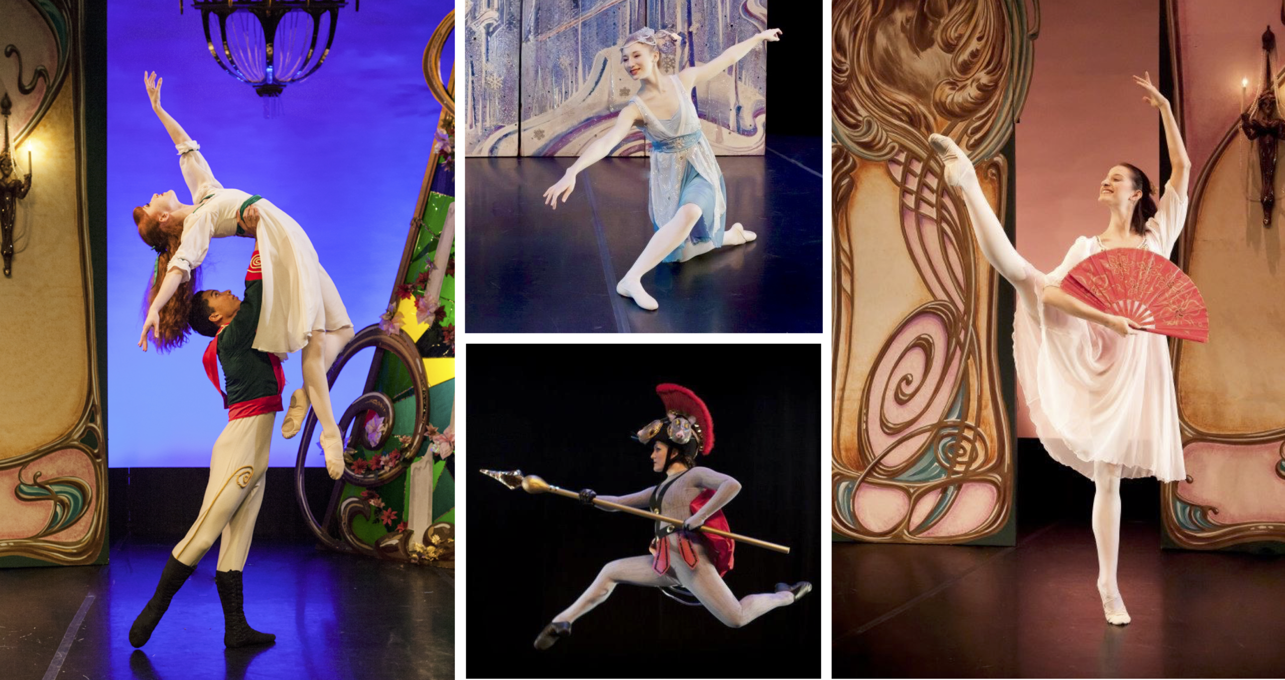 Collage of four scenes from The Nutcracker performed by LHSD alumna.