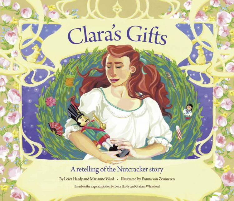 Illustrated front cover of the children's book "Clara's Gifts; A retelling of the Nutcracker story. "