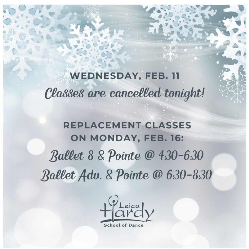 Storm closure announcement for the Leica Hardy School of Dance.