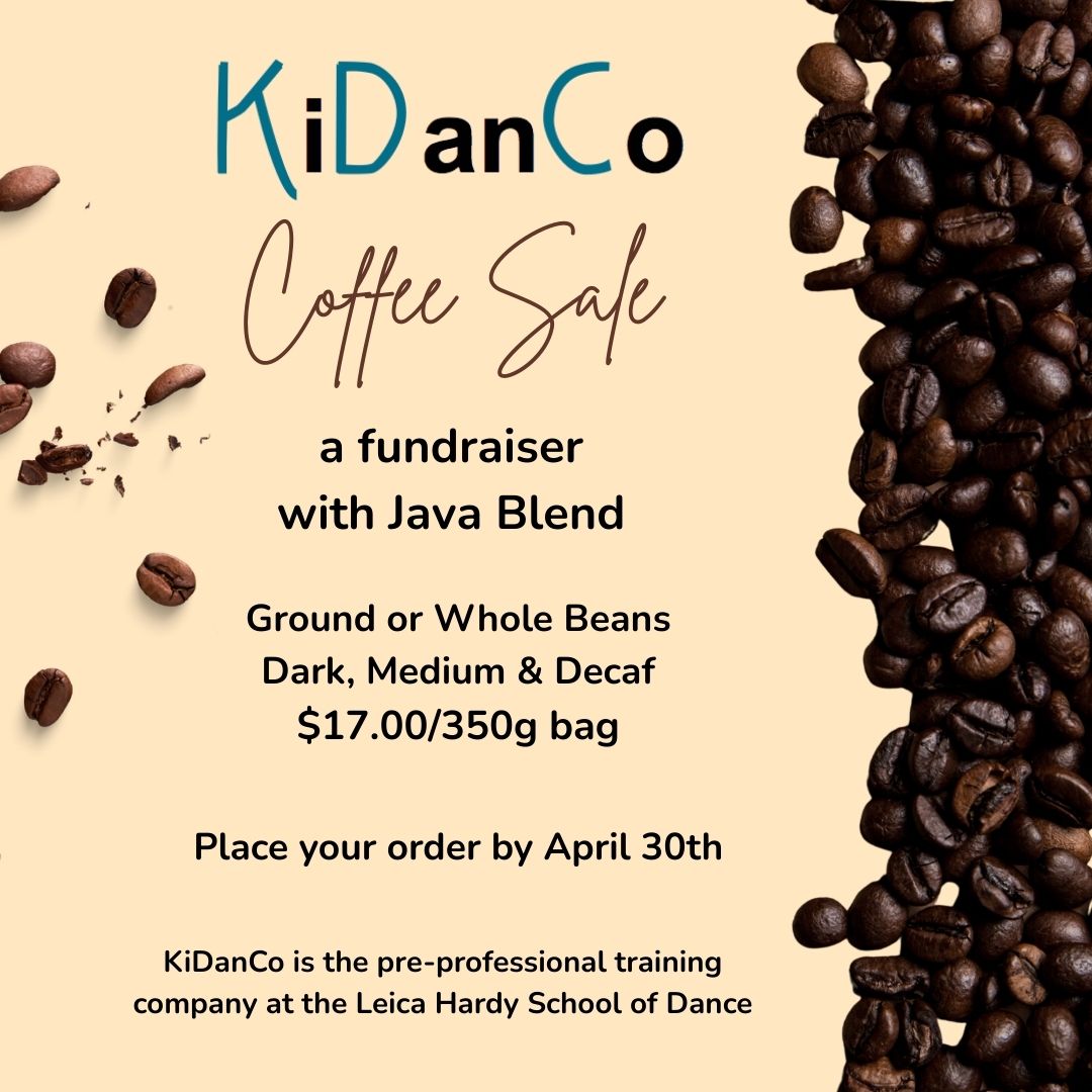 KiDanCo Coffee Fundraiser poster promoting dance company coffee sale
